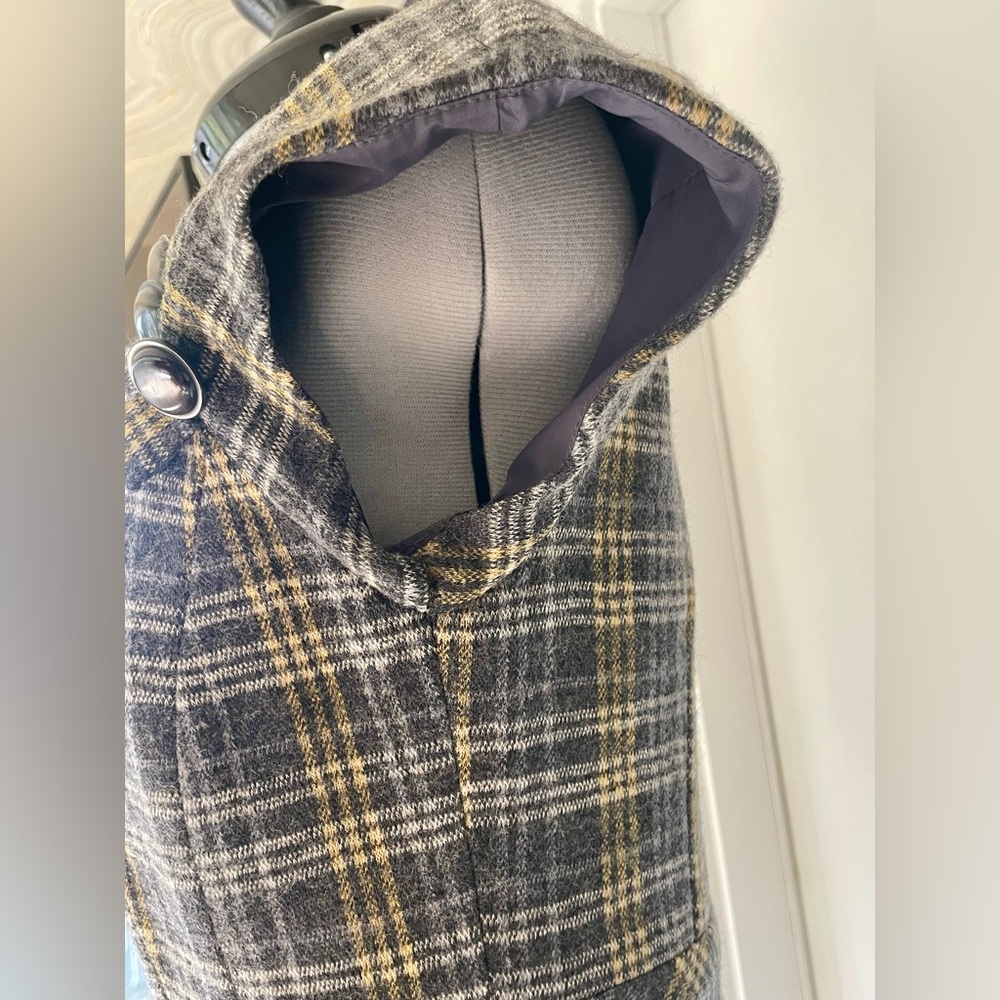 Nanette Lepore wool midi dress, grey/yellow tartan, buttons, cap sleeves, 0 - Picture 9 of 13